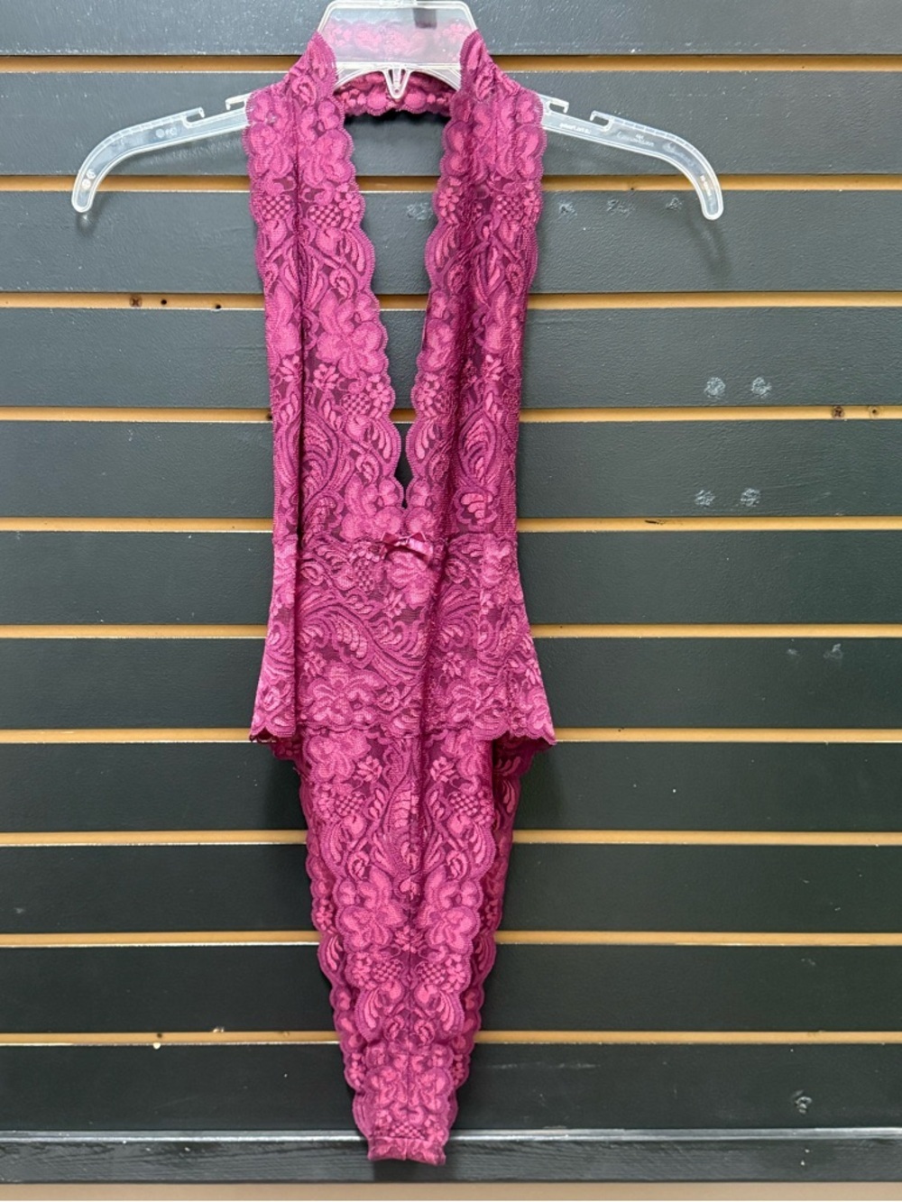 Frederick’s of Hollywood Lace Bodysuit Teddy Plunge Burgundy L